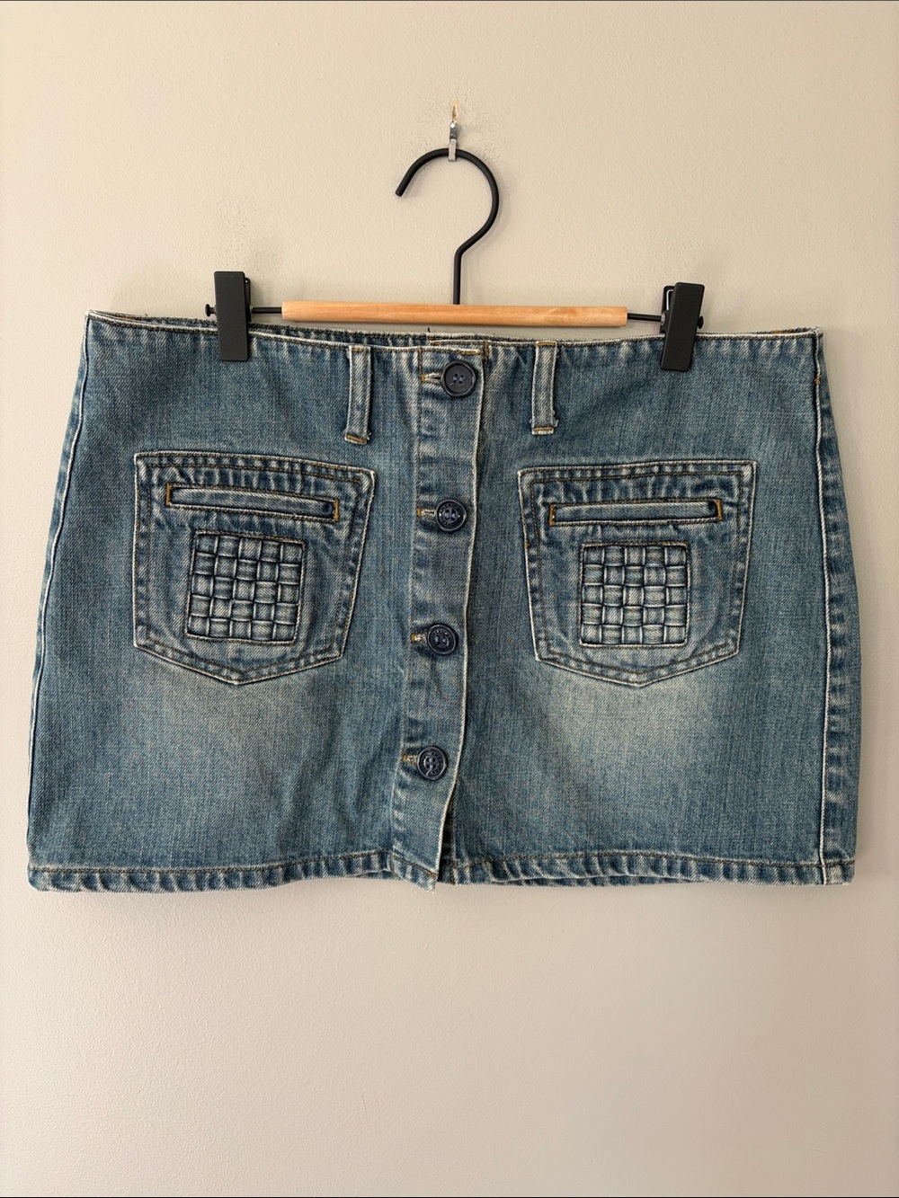 Vintage American Eagle Micro Mini Denim Jean Skirt Y2K Blue Size 10 90s